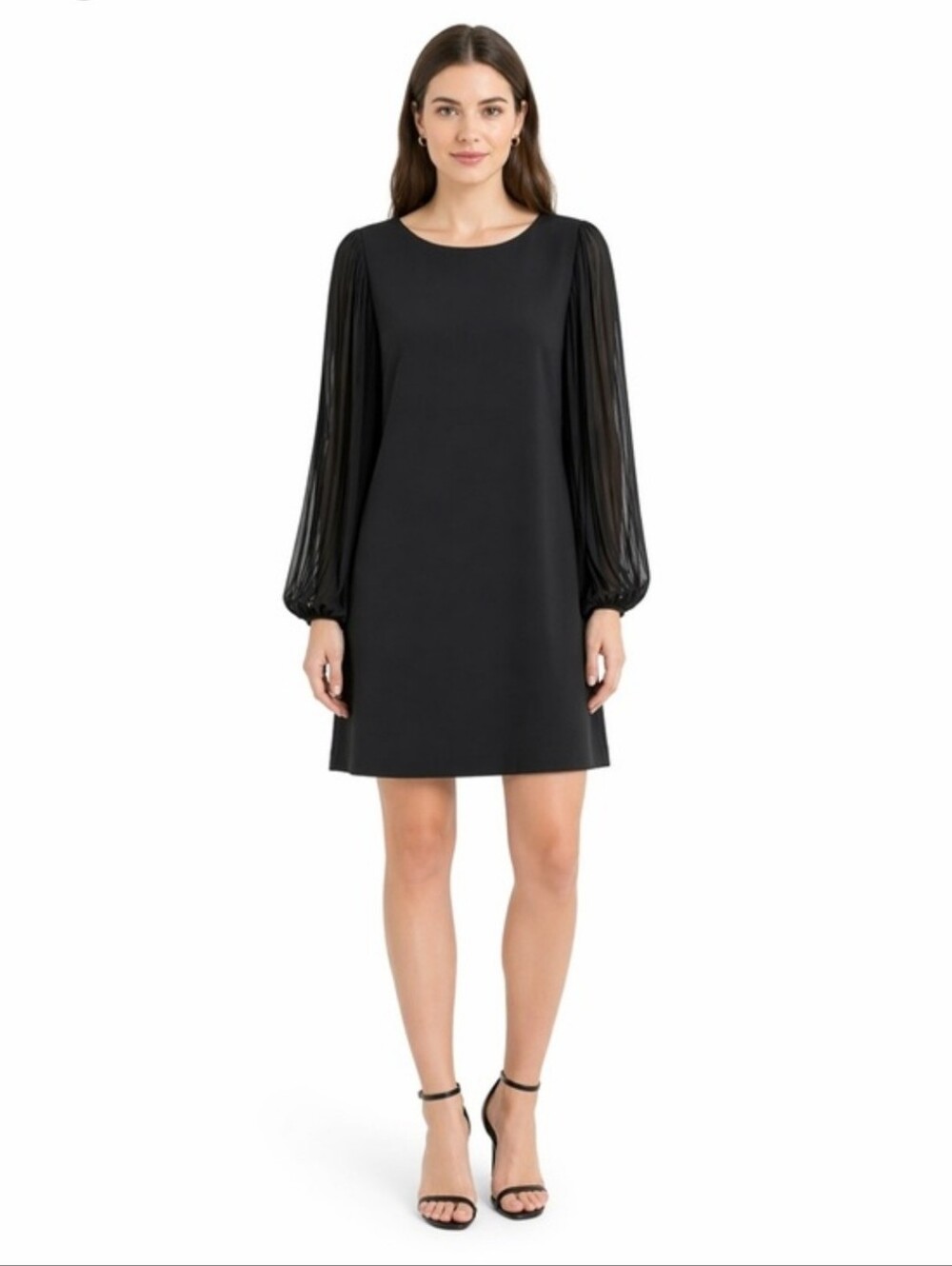 White House Black Market Black Pleated-Sleeve Shift Dress